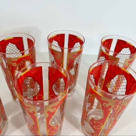 Vintage Mid Century Modern Red & Gold Capri Of California Drinking Glasses - Picture 5 of 10